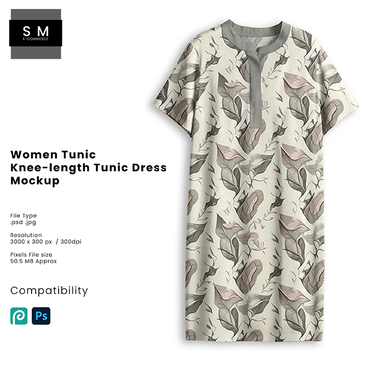 Realistic Women's Tunic Dress Mockup